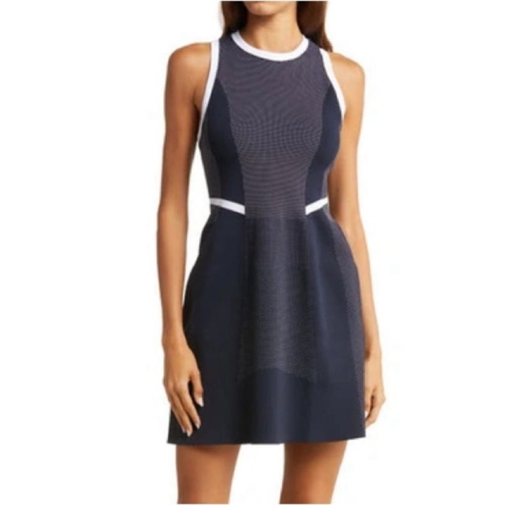 Sweaty Betty Navy Blue and White Crew Neck Athletic Sleeveless Dress Sz S